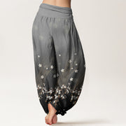 Buddha Stones Casual Gradient Floral Wavy Lines Circular Light Spots Pattern Women's Elastic Waist Harem Pants