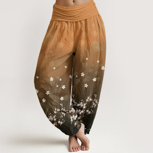Buddha Stones Casual Gradient Floral Wavy Lines Circular Light Spots Pattern Women's Elastic Waist Harem Pants - SandyBrown - US22，UK/AU26，EU54 (6XL) - image 8