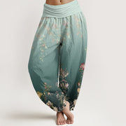 Buddha Stones Casual Gradient Delicate Floral Leaf Pattern Women's Elastic Waist Harem Pants - LightSeaGreen - US22，UK/AU26，EU54 (6XL) - image 1