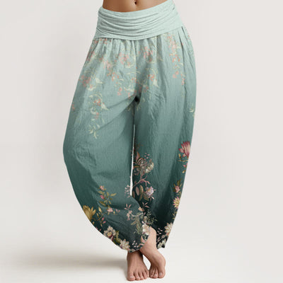 Buddha Stones Casual Gradient Delicate Floral Leaf Pattern Women's Elastic Waist Harem Pants - LightSeaGreen - US22，UK/AU26，EU54 (6XL) - image 1
