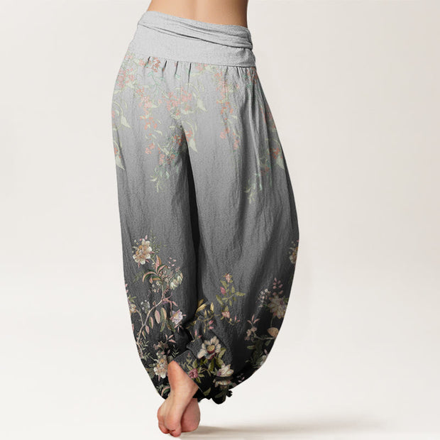 Buddha Stones Casual Gradient Delicate Floral Leaf Pattern Women's Elastic Waist Harem Pants - image 7
