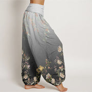Buddha Stones Casual Gradient Delicate Floral Leaf Pattern Women's Elastic Waist Harem Pants