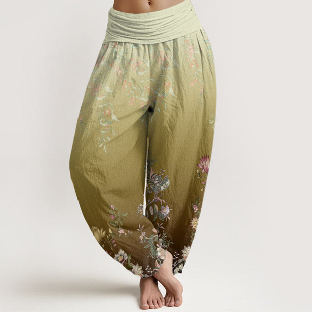 Buddha Stones Casual Gradient Delicate Floral Leaf Pattern Women's Elastic Waist Harem Pants - DarkKhaki - US22，UK/AU26，EU54 (6XL) - image 8