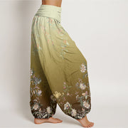 Buddha Stones Casual Gradient Delicate Floral Leaf Pattern Women's Elastic Waist Harem Pants - image 10