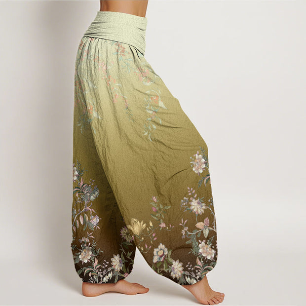 Buddha Stones Casual Gradient Delicate Floral Leaf Pattern Women's Elastic Waist Harem Pants - image 10