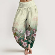 Buddha Stones Casual Gradient Petals Leaves Pattern Women's Elastic Waist Harem Pants