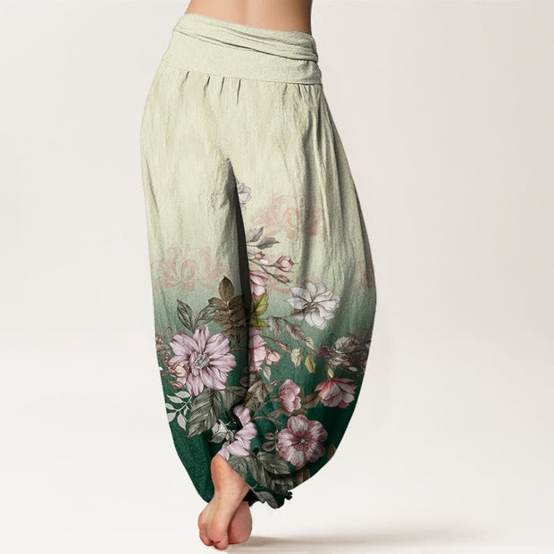 Buddha Stones Casual Gradient Petals Leaves Pattern Women's Elastic Waist Harem Pants - image 3