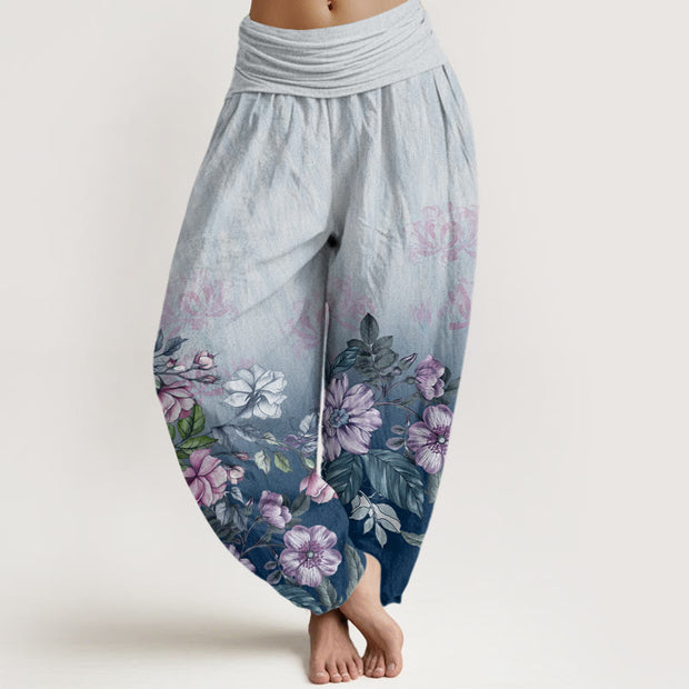 Buddha Stones Casual Gradient Petals Leaves Pattern Women's Elastic Waist Harem Pants - LightSkyBlue - US22，UK/AU26，EU54 (6XL) - image 5