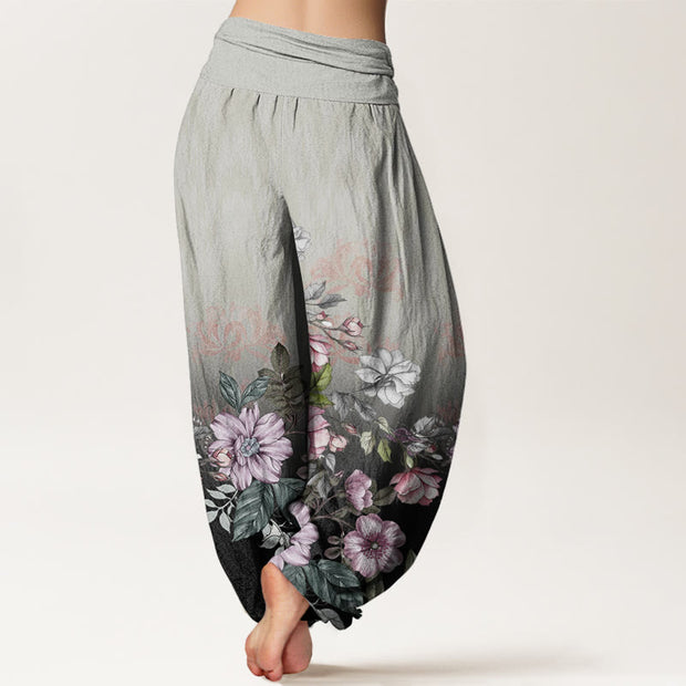 Buddha Stones Casual Gradient Petals Leaves Pattern Women's Elastic Waist Harem Pants