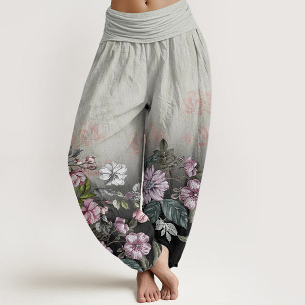 Buddha Stones Casual Gradient Petals Leaves Pattern Women's Elastic Waist Harem Pants - DarkGray - US22，UK/AU26，EU54 (6XL) - image 8