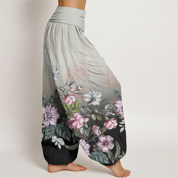 Buddha Stones Casual Gradient Petals Leaves Pattern Women's Elastic Waist Harem Pants