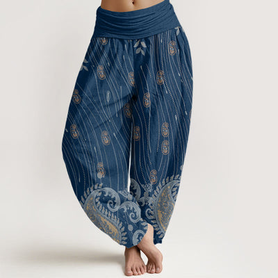 Buddha Stones Casual Paisley Plant Leaves Wavy Line Pattern Women's Elastic Waist Harem Pants - MediumBlue - US22，UK/AU26，EU54 (6XL) - image 1