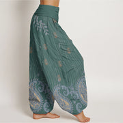 Buddha Stones Casual Paisley Plant Leaves Wavy Line Pattern Women's Elastic Waist Harem Pants - image 6