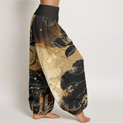 Buddha Stones Casual Lotus Petal Pattern Women's Elastic Waist Harem Pants