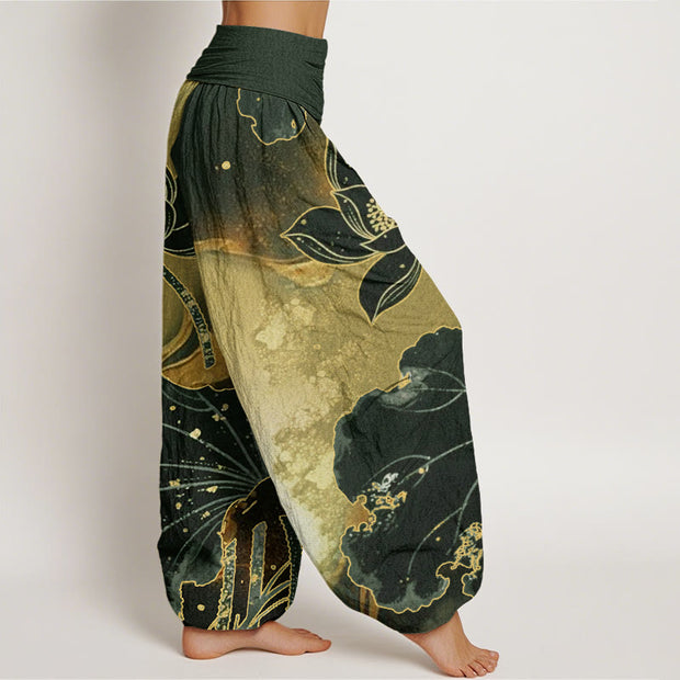 Buddha Stones Casual Lotus Petal Pattern Women's Elastic Waist Harem Pants - image 6