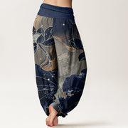 Buddha Stones Casual Lotus Petal Pattern Women's Elastic Waist Harem Pants