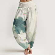Buddha Stones Casual Lotus Petal Pods Pattern Women's Elastic Waist Harem Pants - MediumAquamarine - US22，UK/AU26，EU54 (6XL) - image 1