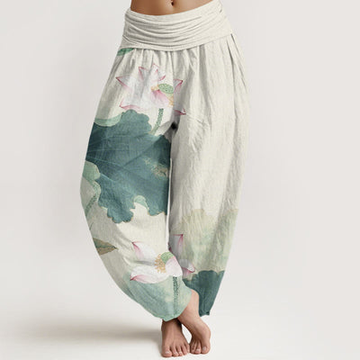 Buddha Stones Casual Lotus Petal Pods Pattern Women's Elastic Waist Harem Pants - MediumAquamarine - US22，UK/AU26，EU54 (6XL) - image 1