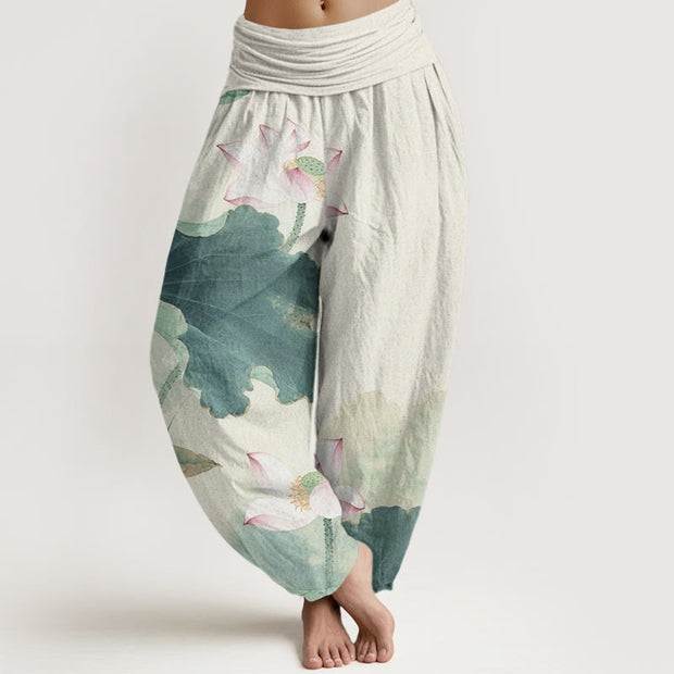 Buddha Stones Casual Lotus Petal Pods Pattern Women's Elastic Waist Harem Pants - MediumAquamarine - US22，UK/AU26，EU54 (6XL) - image 1