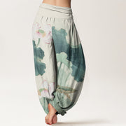 Buddha Stones Casual Lotus Petal Pods Pattern Women's Elastic Waist Harem Pants - image 3