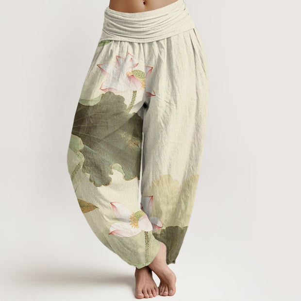 Buddha Stones Casual Lotus Petal Pods Pattern Women's Elastic Waist Harem Pants - Beige - US22，UK/AU26，EU54 (6XL) - image 5