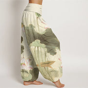Buddha Stones Casual Lotus Petal Pods Pattern Women's Elastic Waist Harem Pants