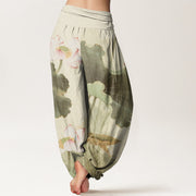 Buddha Stones Casual Lotus Petal Pods Pattern Women's Elastic Waist Harem Pants - image 7