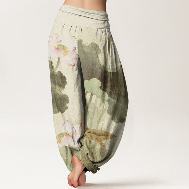 Buddha Stones Casual Lotus Petal Pods Pattern Women's Elastic Waist Harem Pants - image 7