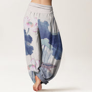Buddha Stones Casual Lotus Petal Pods Pattern Women's Elastic Waist Harem Pants - image 10