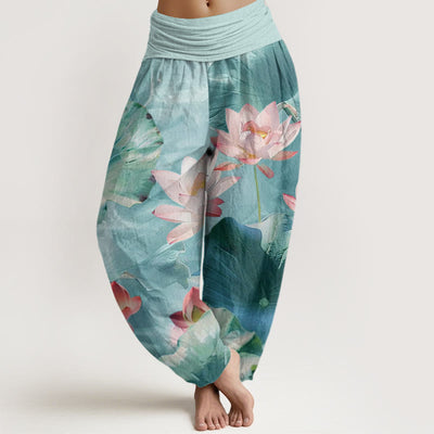 Buddha Stones Casual Lotus Petal Pond Pattern Women's Elastic Waist Harem Pants - PaleTurquoise - US22，UK/AU26，EU54 (6XL) - image 1