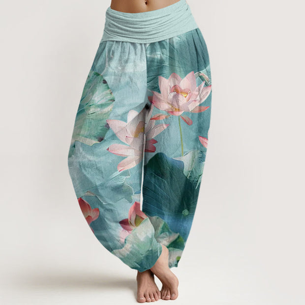 Buddha Stones Casual Lotus Petal Pond Pattern Women's Elastic Waist Harem Pants - PaleTurquoise - US22，UK/AU26，EU54 (6XL) - image 1