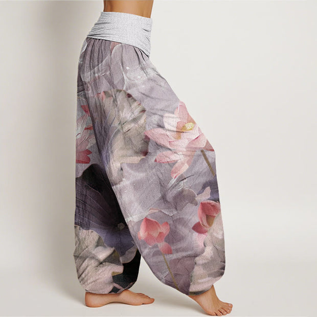 Buddha Stones Casual Lotus Petal Pond Pattern Women's Elastic Waist Harem Pants - image 6
