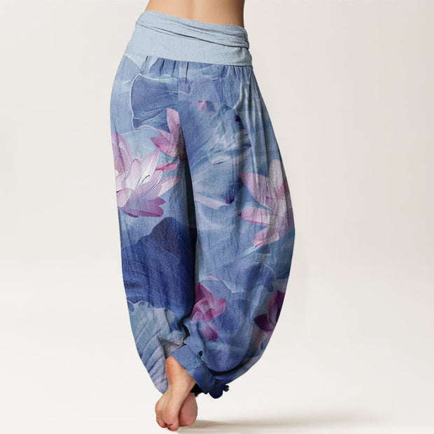 Buddha Stones Casual Lotus Petal Pond Pattern Women's Elastic Waist Harem Pants - image 9
