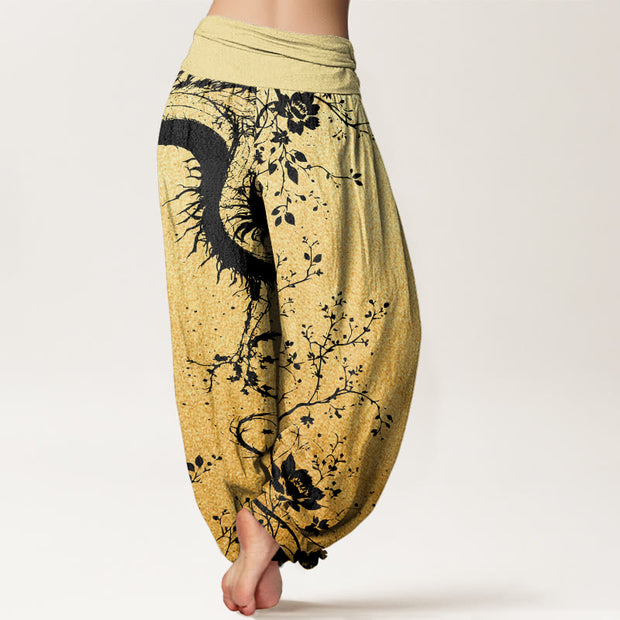 Buddha Stones Casual Dragon Ancient Tree Pattern Women's Elastic Waist Harem Pants