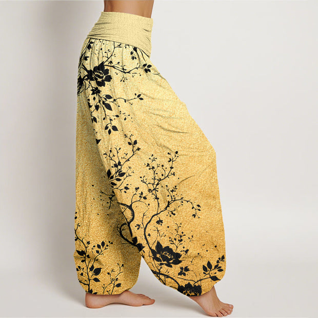 Buddha Stones Casual Dragon Flower Leaf Pattern Women's Elastic Waist Harem Pants - image 9