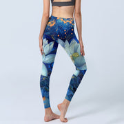 Buddha Stones Blooming White Lotus Pattern Print Gym Leggings Women's Yoga Pants - image 5