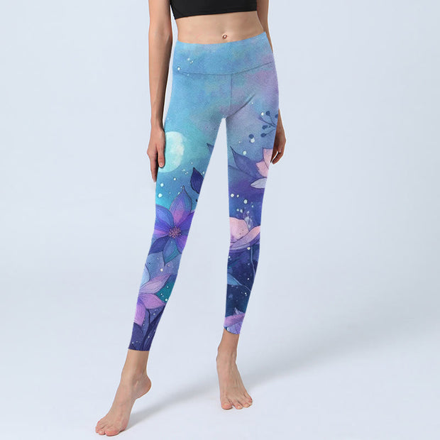 Buddha Stones Moon Lotus Flower Pattern Print Gym Leggings Women's Yoga Pants - image 6