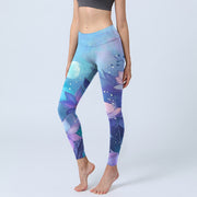 Buddha Stones Moon Lotus Flower Pattern Print Gym Leggings Women's Yoga Pants - CornflowerBlue - US18，UK/AU22，EU50 (4XL) - image 1