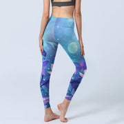 Buddha Stones Moon Lotus Flower Pattern Print Gym Leggings Women's Yoga Pants - image 5