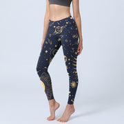 Buddha Stones Moon Star Universepattern Print Gym Leggings Women's Yoga Pants