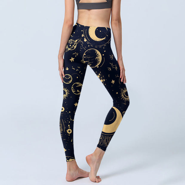 Buddha Stones Moon Star Universepattern Print Gym Leggings Women's Yoga Pants - image 4
