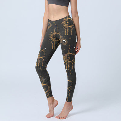 Buddha Stones Moon Star Constellation Print Gym Leggings Women's Yoga Pants - Black - US18，UK/AU22，EU50 (4XL) - image 1