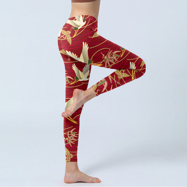Buddha Stones Flying Cranes Slender Branches Print Gym Leggings Women's Yoga Pants - image 4