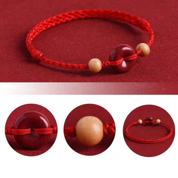 FREE Today: Luck and Wealth Peach Wood Peace Buckle Cinnabar String Bracelet Anklet