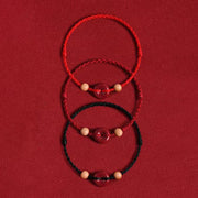 FREE Today: Luck and Wealth Peach Wood Peace Buckle Cinnabar String Bracelet Anklet