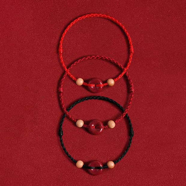 FREE Today: Luck and Wealth Peach Wood Peace Buckle Cinnabar String Bracelet Anklet