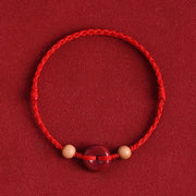 FREE Today: Luck and Wealth Peach Wood Peace Buckle Cinnabar String Bracelet Anklet