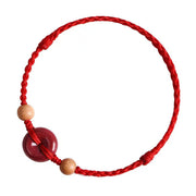 FREE Today: Luck and Wealth Peach Wood Peace Buckle Cinnabar String Bracelet Anklet