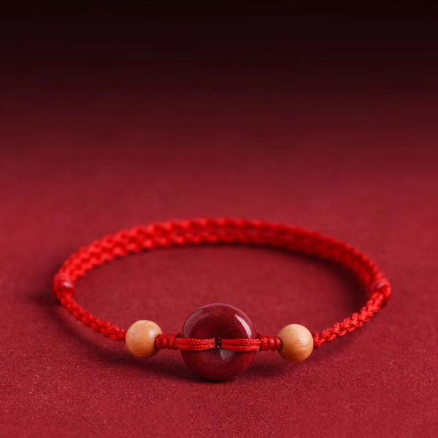 FREE Today: Luck and Wealth Peach Wood Peace Buckle Cinnabar String Bracelet Anklet