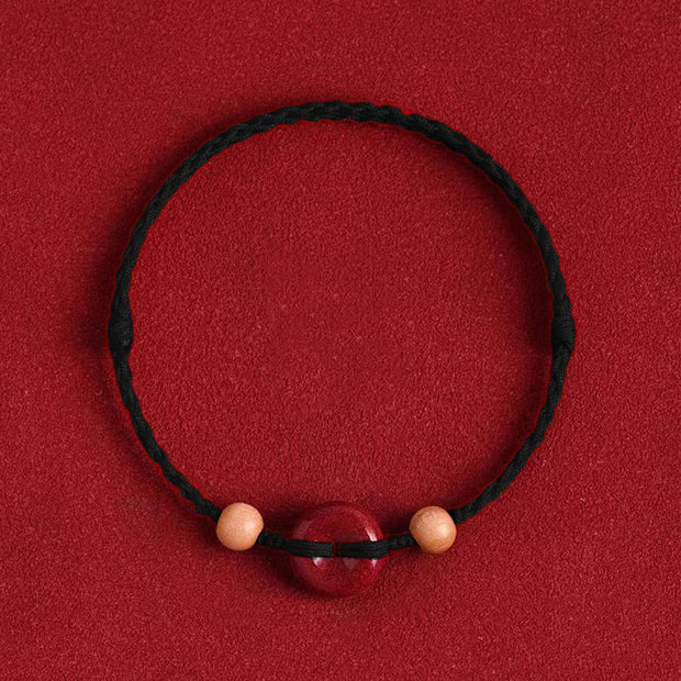 FREE Today: Luck and Wealth Peach Wood Peace Buckle Cinnabar String Bracelet Anklet